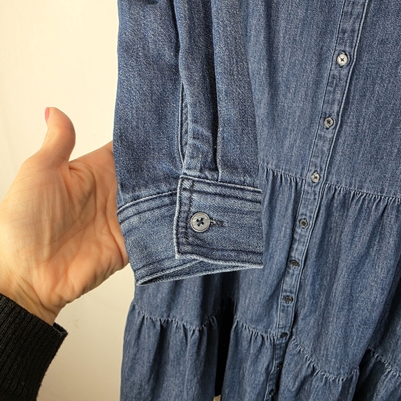 Boden Denim Tiered Midi Dress Ruffle Collar Blue US 12R - Picture 5 of 14